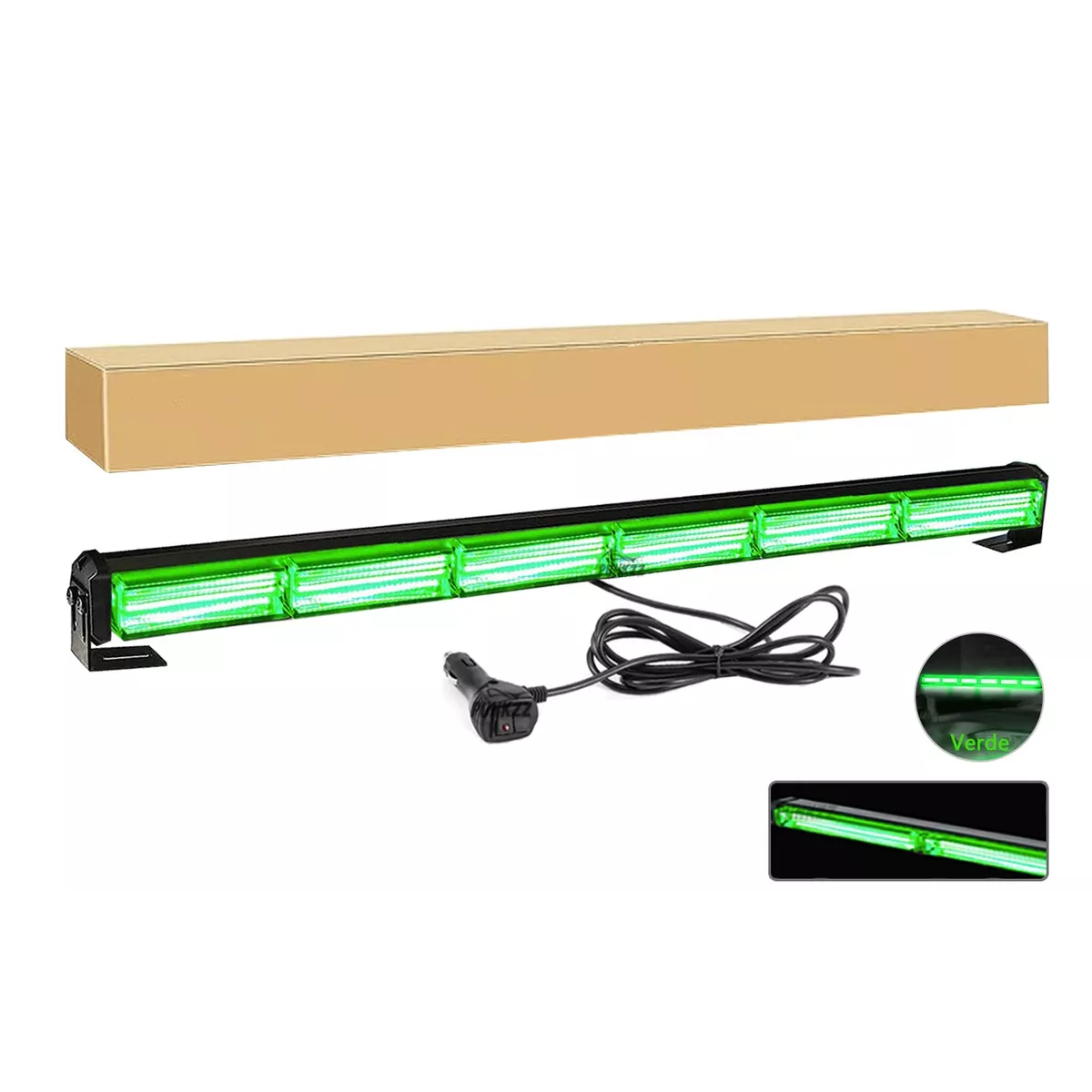 Barra Torreta Estrobo Codigo Leds Cob Policia 35 PuLG 60w Blanco yVerde