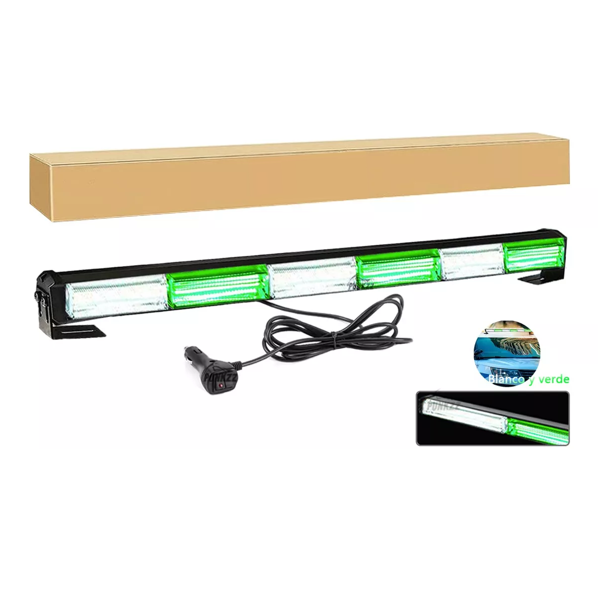 Barra Torreta Estrobo Codigo Leds Cob Policia 35 PuLG 60w Blanco yVerde