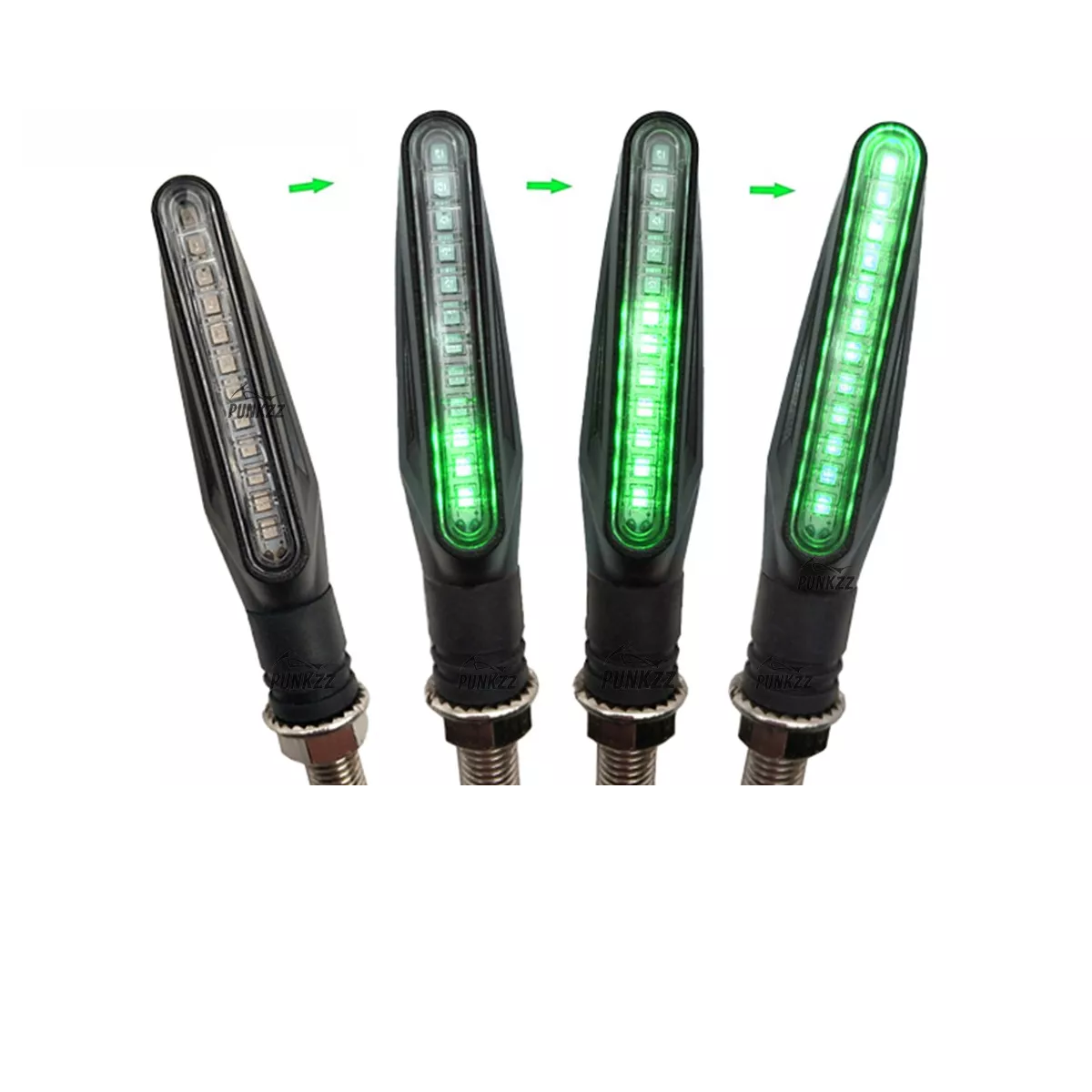 Direccionales Led Moto Secuencial Indicador Intermitente 4pz Verde