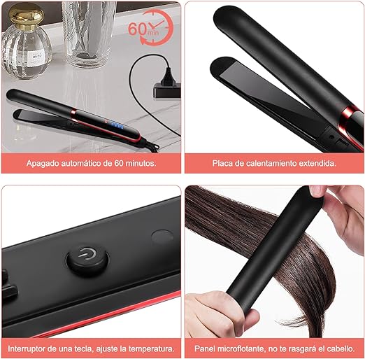 A Plancha de Cabello Cerâmica| 2 En 1 Plancha de Pelo de Profesional | Rizador y Alisador con Pantalla LED | 4 Temperatura Ajustable | con 1 Guante | Alisador de Pelo para Casa y Salón | Hair Straightener | Herramientas de Cabello para Mujeres | Negro.
