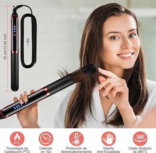A Plancha de Cabello Cerâmica| 2 En 1 Plancha de Pelo de Profesional | Rizador y Alisador con Pantalla LED | 4 Temperatura Ajustable | con 1 Guante | Alisador de Pelo para Casa y Salón | Hair Straightener | Herramientas de Cabello para Mujeres | Negro.