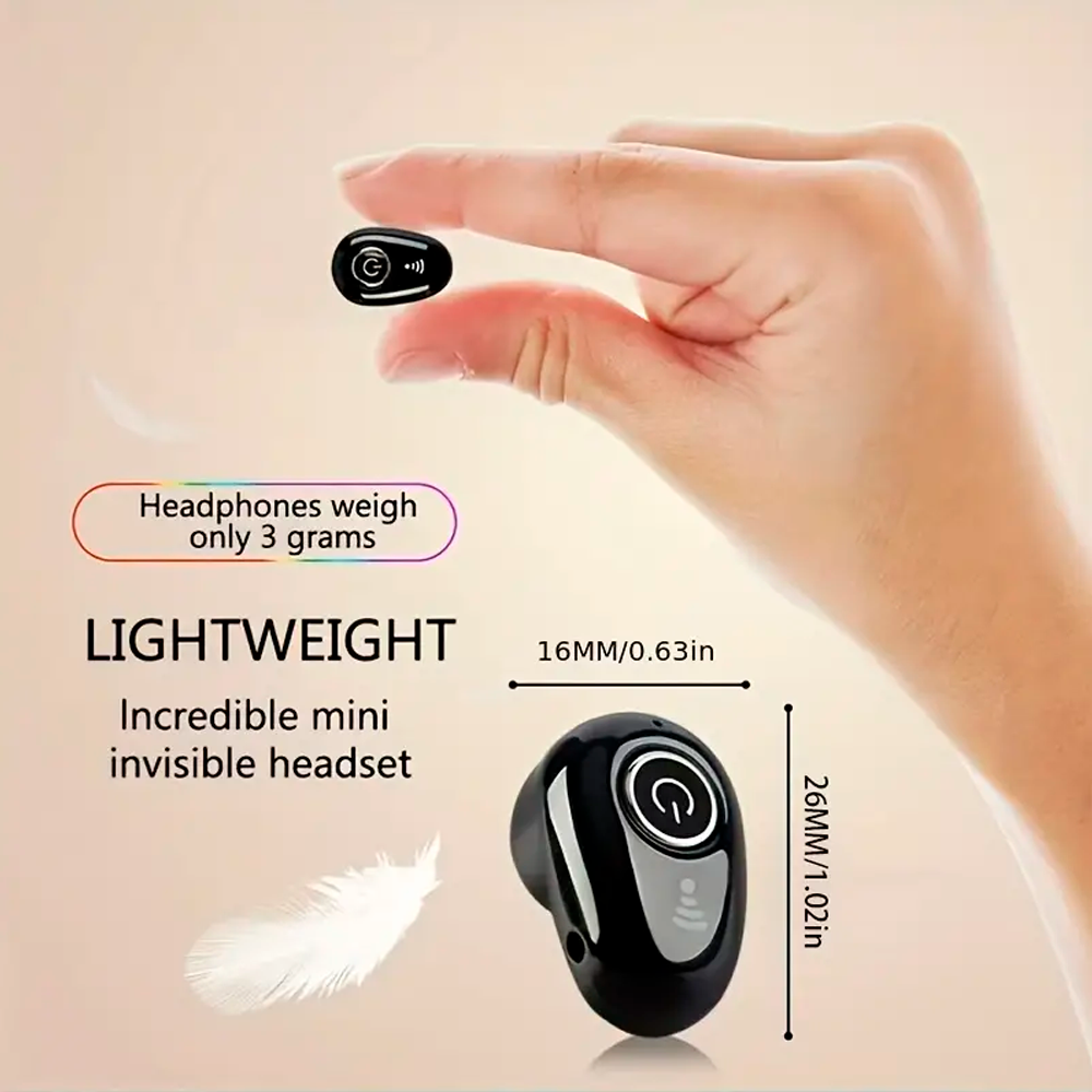Auricular Inalambrico Mini Invisible con Microfono Audifono Reduccion de Ruido Sonido Estereo Color Negro