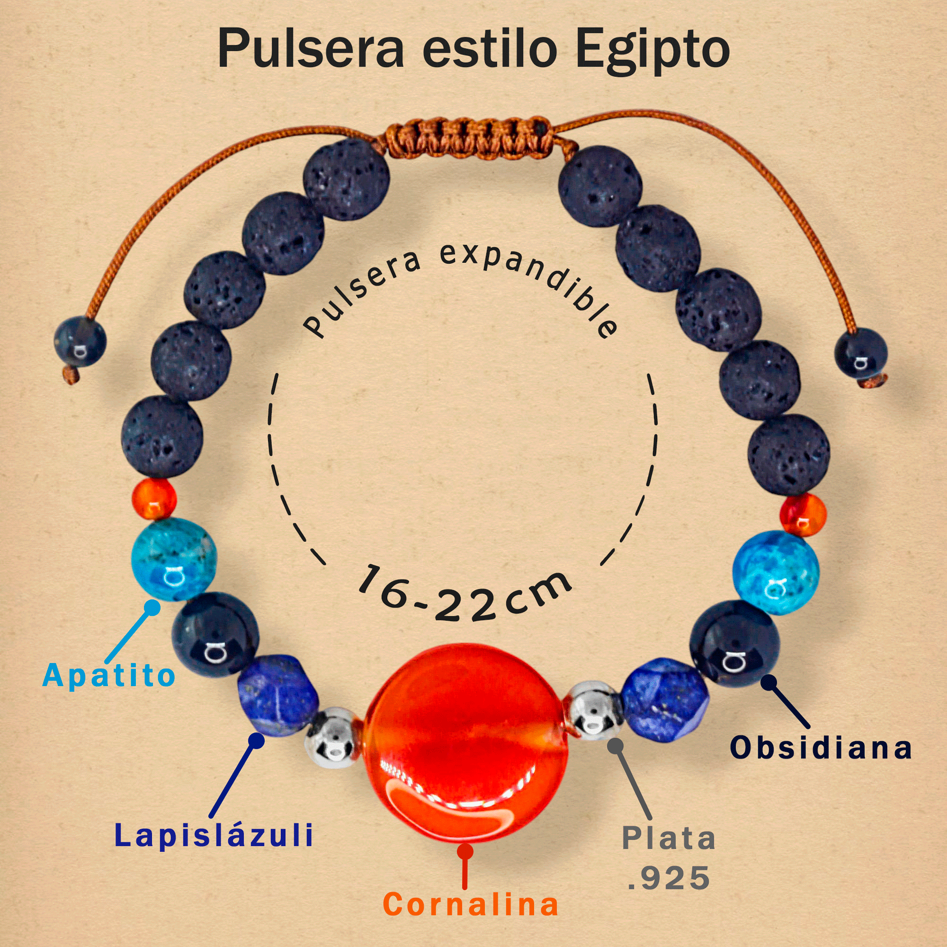 Pulsera Cornalina y Lapislázuli de Alta Protección Estilo Egipto