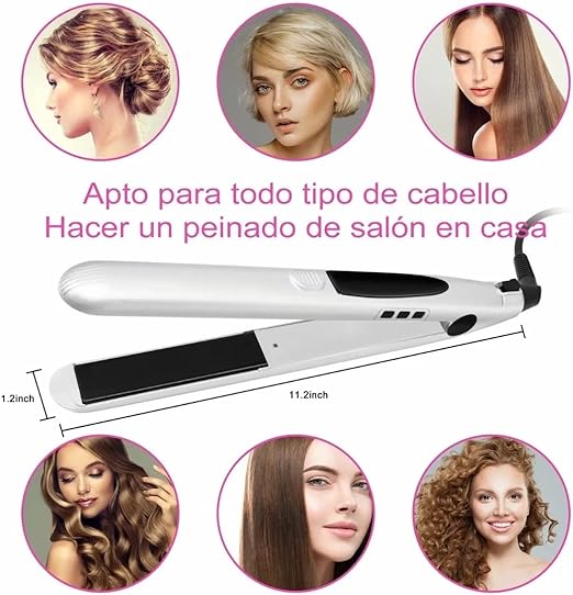 A Plancha de Cabello Profesional, 2 en 1 Plancha de Pelo y Rizador de Cerâmica, Planchas para Cabello Portátil con Pantalla LED, Temperatura Ajustable, Hair Straightener Alisador de Pelo para Casa y Salón, Herramientas de Cabello para Mujeres(blanco)….