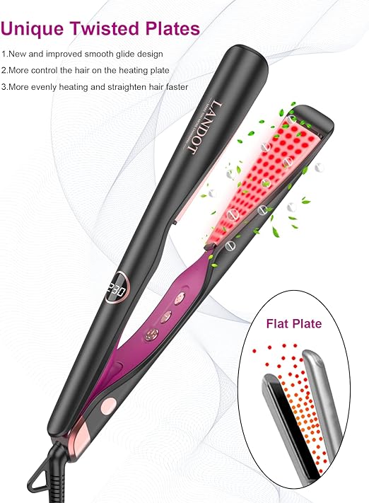 A Plancha de Pelo Alisador y Rizador 2 en 1: LANDOT Planchas del Pelo Cerámica Flotantes para todos los Cabellos - 120℃-230℃ Temperatura Ajustable