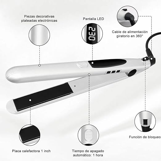 A Plancha de Cabello Profesional, 2 en 1 Plancha de Pelo y Rizador de Cerâmica, Planchas para Cabello Portátil con Pantalla LED, Temperatura Ajustable, Hair Straightener Alisador de Pelo para Casa y Salón, Herramientas de Cabello para Mujeres(blanco)….