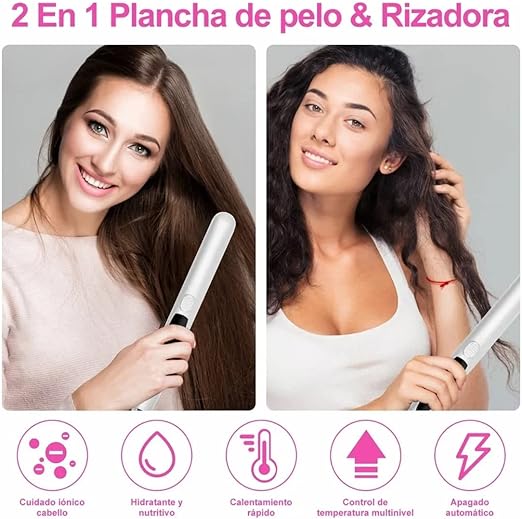 A Plancha de Cabello Profesional, 2 en 1 Plancha de Pelo y Rizador de Cerâmica, Planchas para Cabello Portátil con Pantalla LED, Temperatura Ajustable, Hair Straightener Alisador de Pelo para Casa y Salón, Herramientas de Cabello para Mujeres(blanco)….