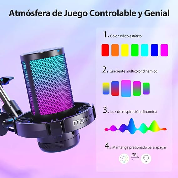 MAONO Micrófono USB para Gamer, micrófono Condensador con cancelación de Ruido, Silencio, Ganancia, monitoreo, Brazo para Streaming, Podcast, Youtube, PC, computadora, DGM20S (Negro)