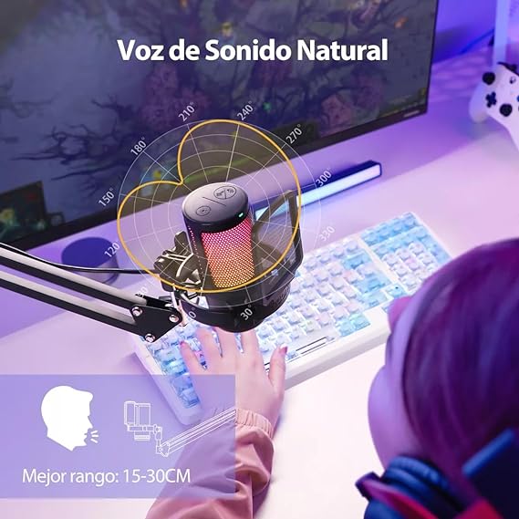 MAONO Micrófono USB para Gamer, micrófono Condensador con cancelación de Ruido, Silencio, Ganancia, monitoreo, Brazo para Streaming, Podcast, Youtube, PC, computadora, DGM20S (Negro)