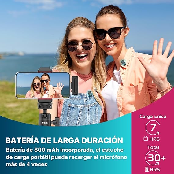 ULANZI J12 Micrófono inalámbrico de Solapa para iPhone iPad, 2-en-1 Plug-Play Mic con Estuche de Carga para el teléfono de grabación de vídeo Entrevista Youtubers Vloggers, 65ft Rango de transmisión