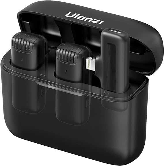 ULANZI J12 Micrófono inalámbrico de Solapa para iPhone iPad, 2-en-1 Plug-Play Mic con Estuche de Carga para el teléfono de grabación de vídeo Entrevista Youtubers Vloggers, 65ft Rango de transmisión