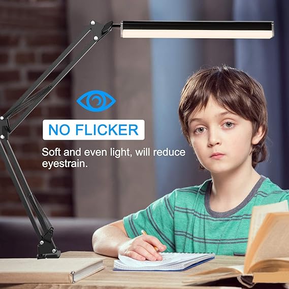 Salandens Lampara de Escritorio, Lampara de Mesa Con Brazo Flexible de 360°, Lampara Led Con 3 Luces Regulables, Blanca, Cálida y Blanca Cálida..