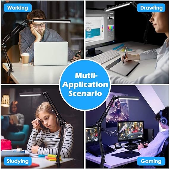 Salandens Lampara de Escritorio, Lampara de Mesa Con Brazo Flexible de 360°, Lampara Led Con 3 Luces Regulables, Blanca, Cálida y Blanca Cálida..