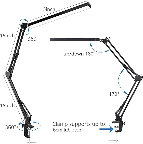 Salandens Lampara de Escritorio, Lampara de Mesa Con Brazo Flexible de 360°, Lampara Led Con 3 Luces Regulables, Blanca, Cálida y Blanca Cálida..