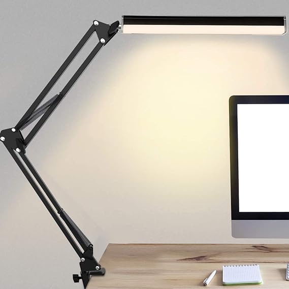 Salandens Lampara de Escritorio, Lampara de Mesa Con Brazo Flexible de 360°, Lampara Led Con 3 Luces Regulables, Blanca, Cálida y Blanca Cálida..