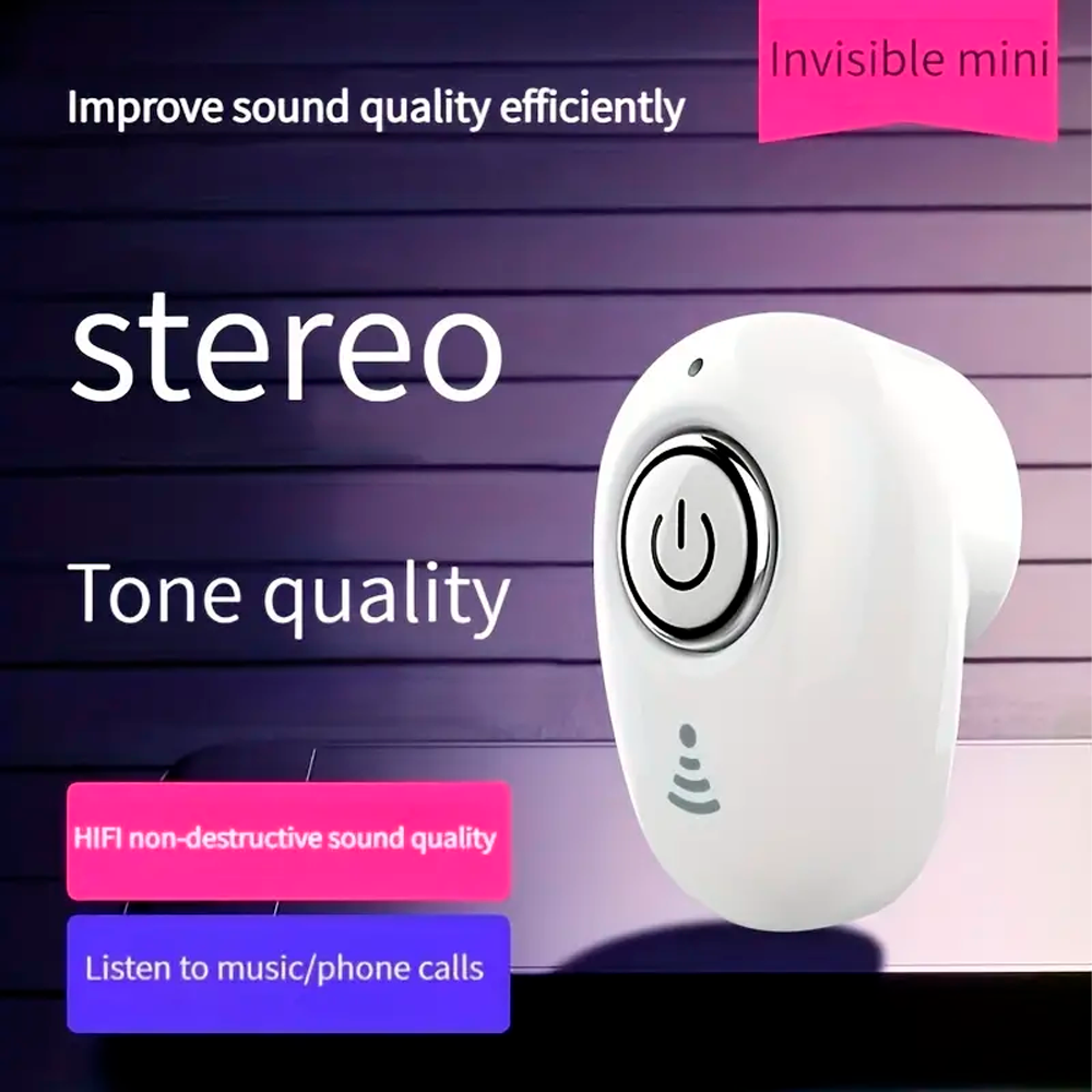 Auricular Inalambrico Mini Invisible con Microfono Audifono Reduccion de Ruido Sonido Estereo Color Blanco