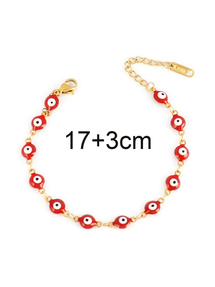 Pulsera de ojo turco rojo, para el mal de ojo, acero inoxidable