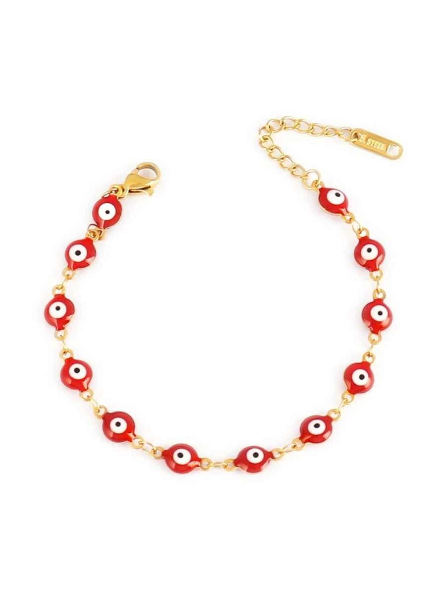 Pulsera de ojo turco rojo, para el mal de ojo, acero inoxidable