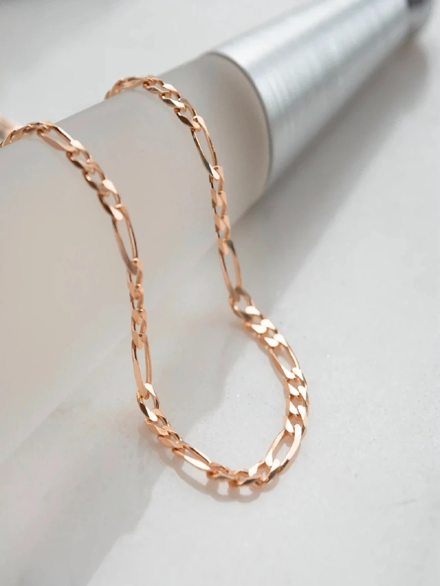 Cadena figaro para mujer, de oro laminado rosa 14k
