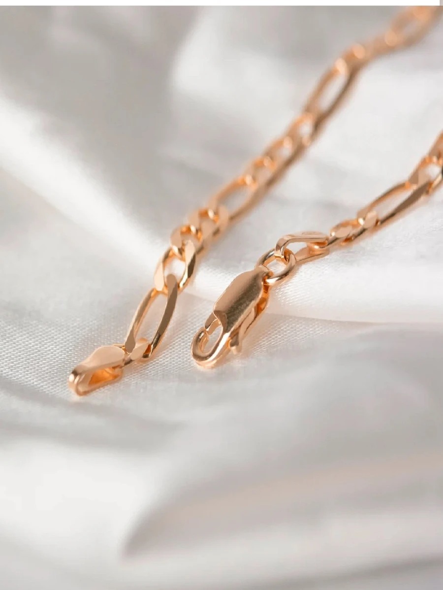 Cadena figaro para mujer, de oro laminado rosa 14k