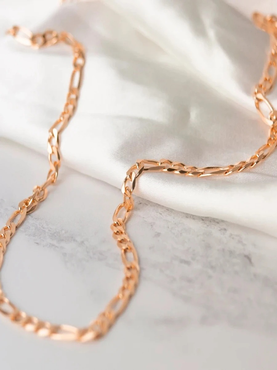 Cadena figaro para mujer, de oro laminado rosa 14k