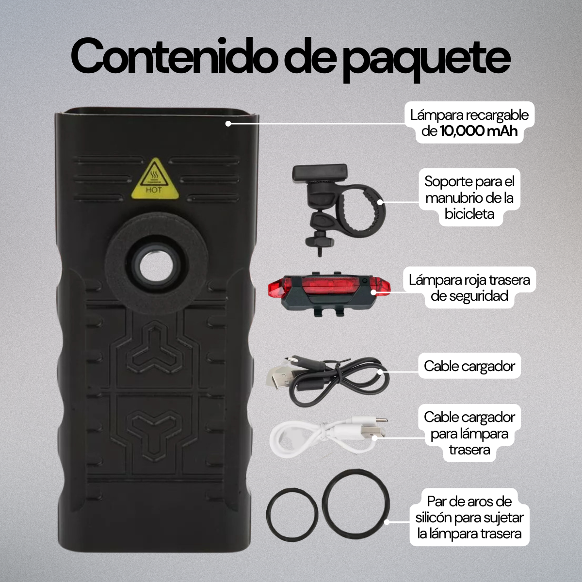 Lámpara Para Bicicleta Bici Moto Luces Casco Usb Batería Recargable 10,000 mAh Powerbank