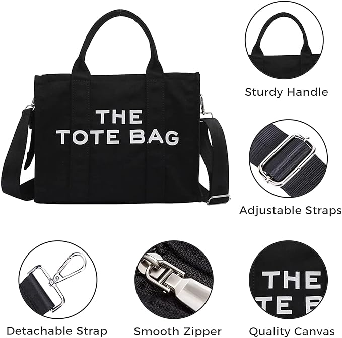 A Bolsas de lona para mujer, bolso de mano con cierre, Totes para Mujer, bolsa cruzada de lona para escuela, viajes, oficina.