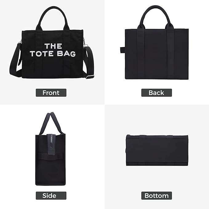 A Bolsas de lona para mujer, bolso de mano con cierre, Totes para Mujer, bolsa cruzada de lona para escuela, viajes, oficina.