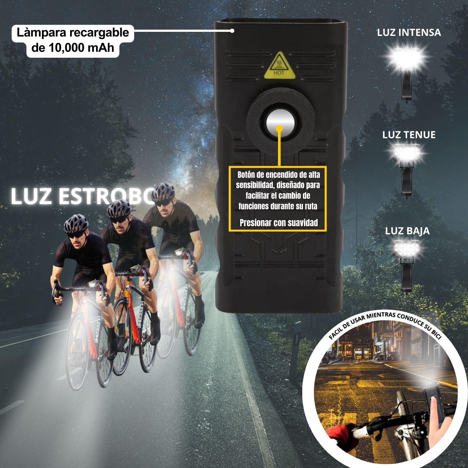 Lámpara Para Bicicleta Bici Moto Luces Casco Usb Batería Recargable 10,000 mAh Powerbank