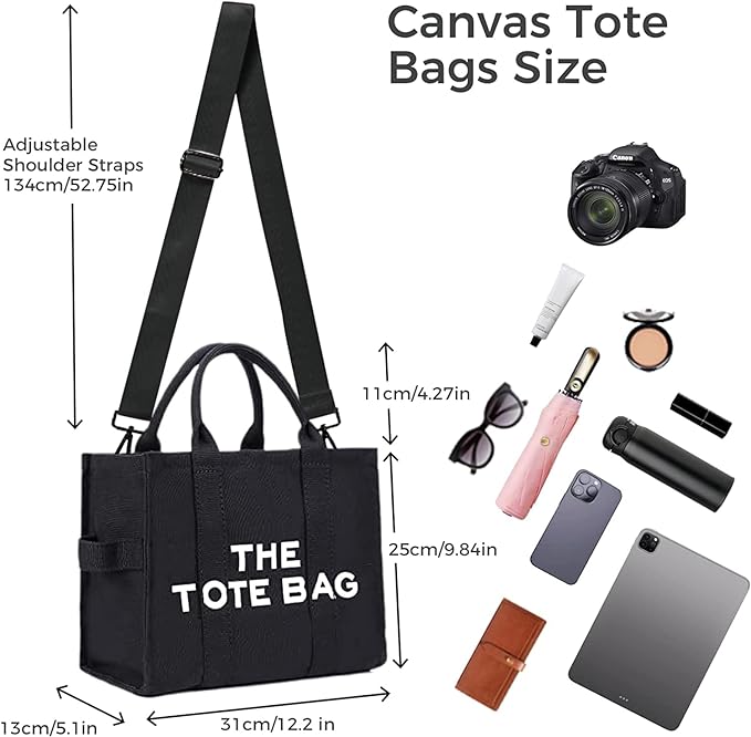 A Bolsas de lona para mujer, bolso de mano con cierre, Totes para Mujer, bolsa cruzada de lona para escuela, viajes, oficina.