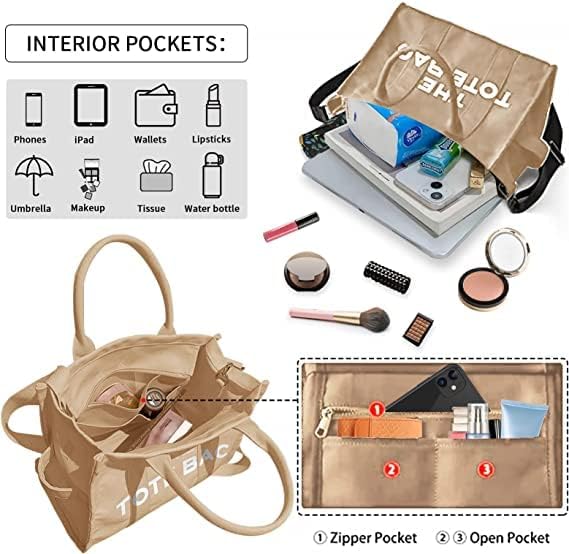 A Bolsas de lona para mujer, bolso de mano con cierre, Totes para Mujer, bolsa cruzada de lona para escuela, viajes, oficina