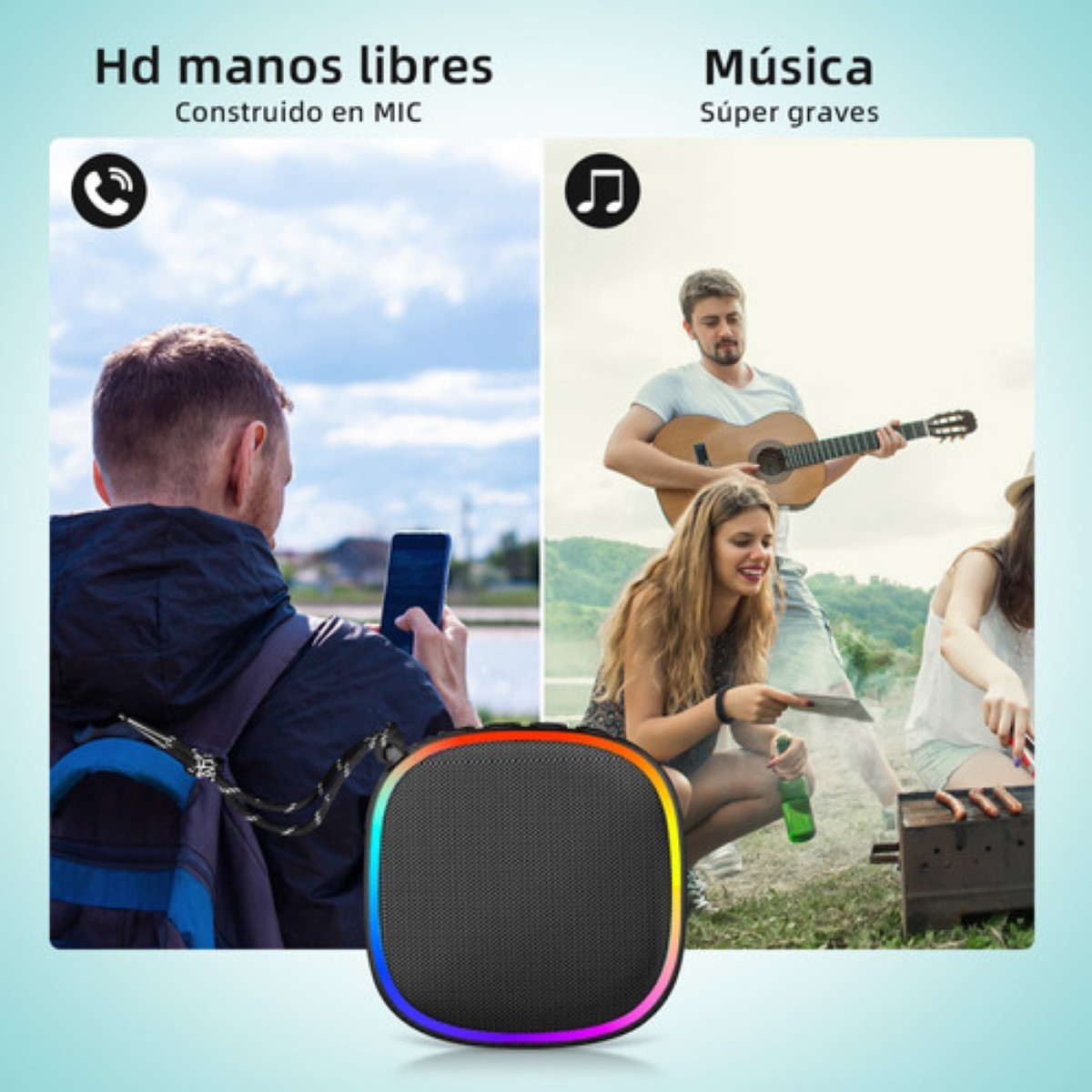 Bocina Bluetooth Portátil Impermeable Para Deportes Negra