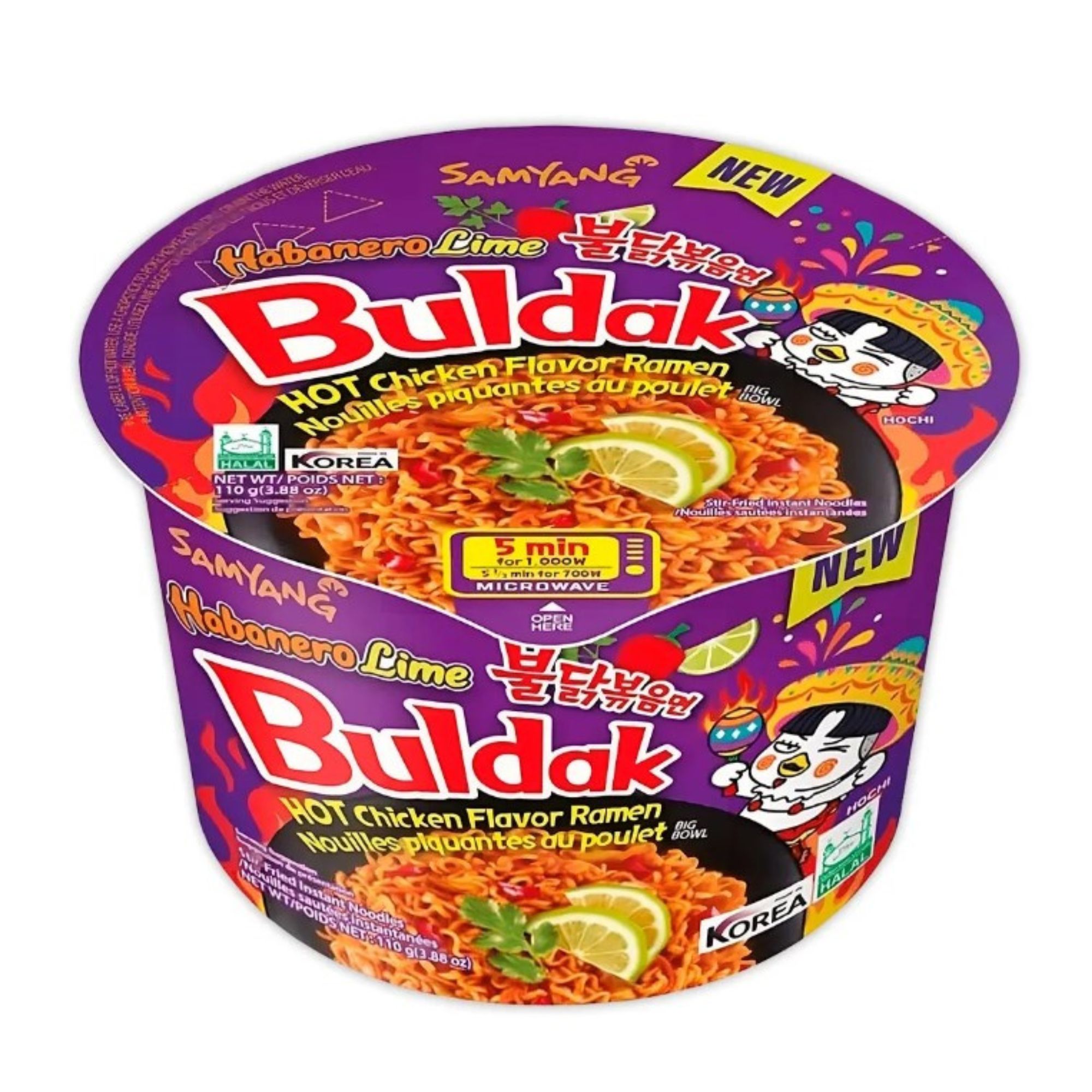 Sopa Instantánea Ramen Coreana Buldak Big Bowl Sabor Habanero de 5 Piezas