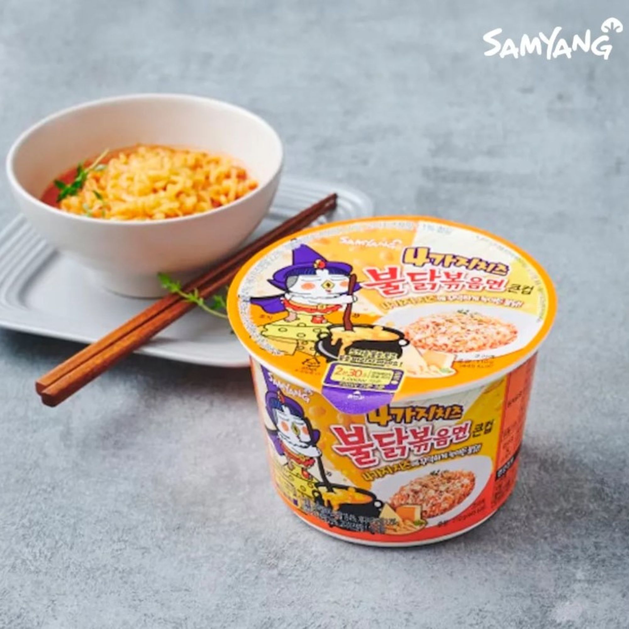 Sopa Instantánea Ramen Coreana Buldak Big Bowl Sabor 4 Quesos de 5 Piezas