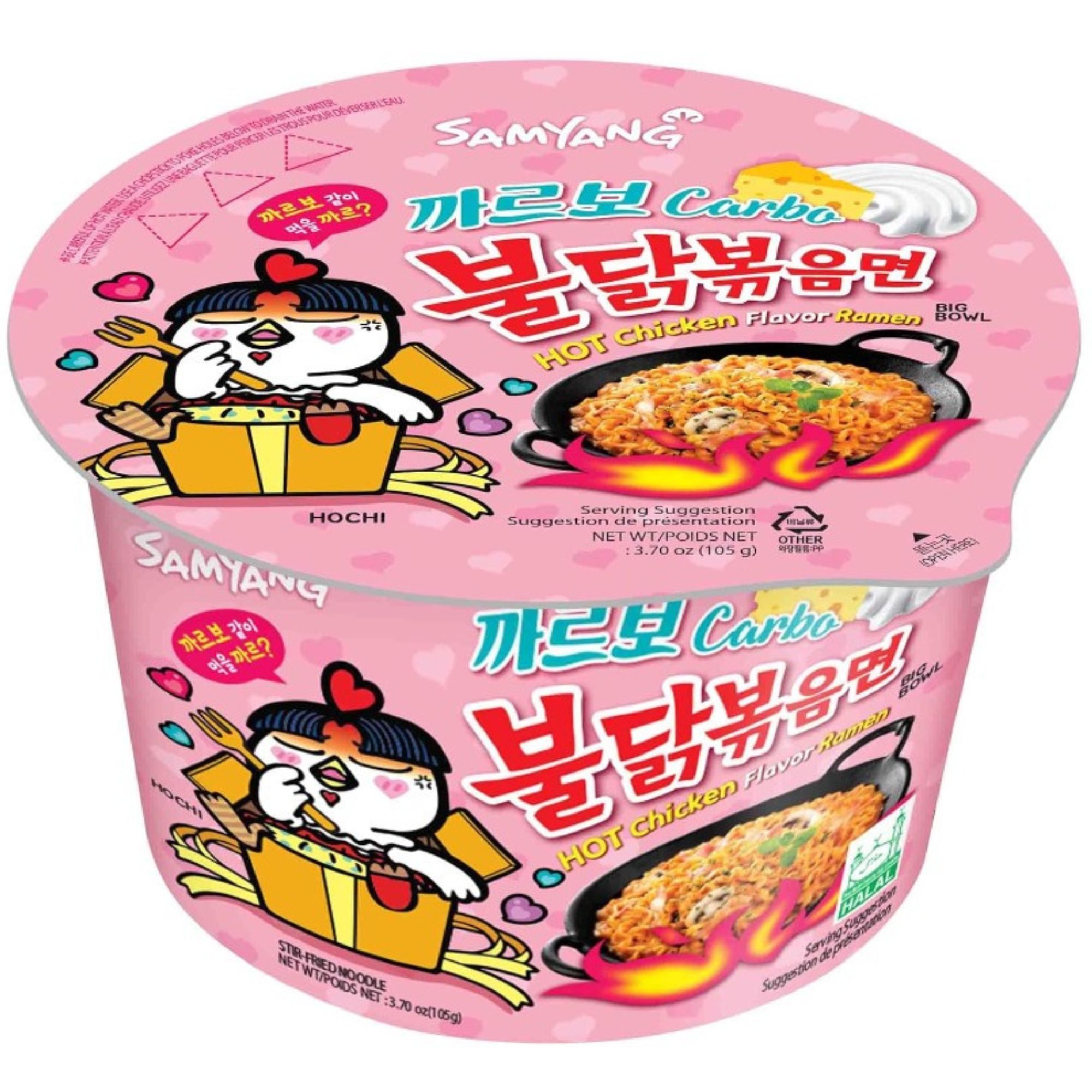 Sopa Instantánea Ramen Coreana Buldak Big Bowl Sabor Carbonara de 5 Piezas