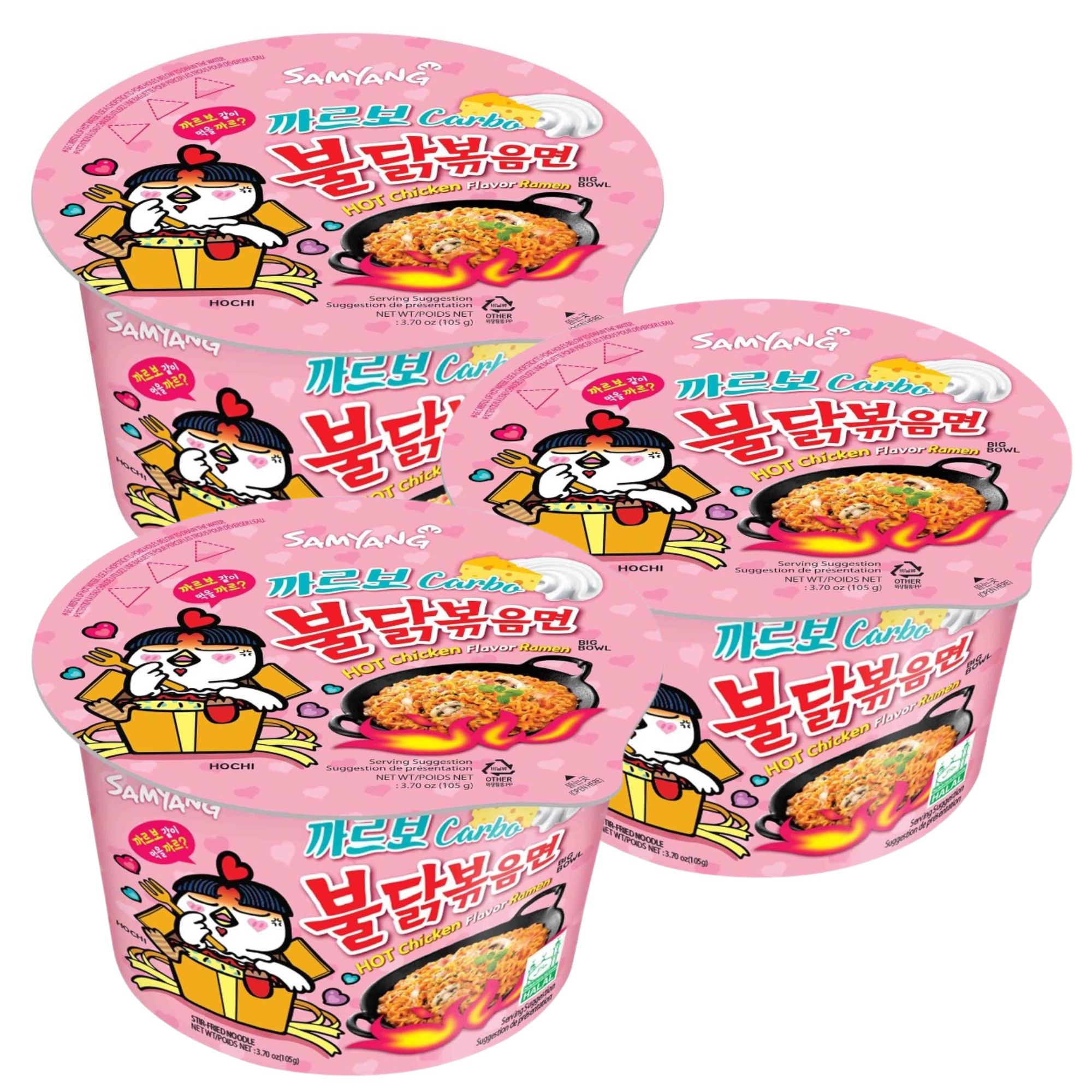 Sopa Instantánea Ramen Coreana Buldak Big Bowl Sabor Carbonara de 5 Piezas