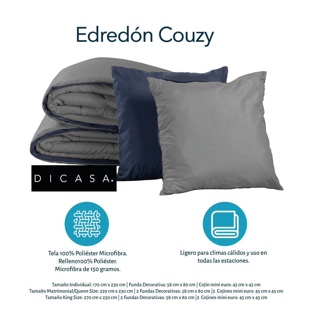 Set de edredón Individual Dicasa Couzy dos vistas Azul y Gris Perla