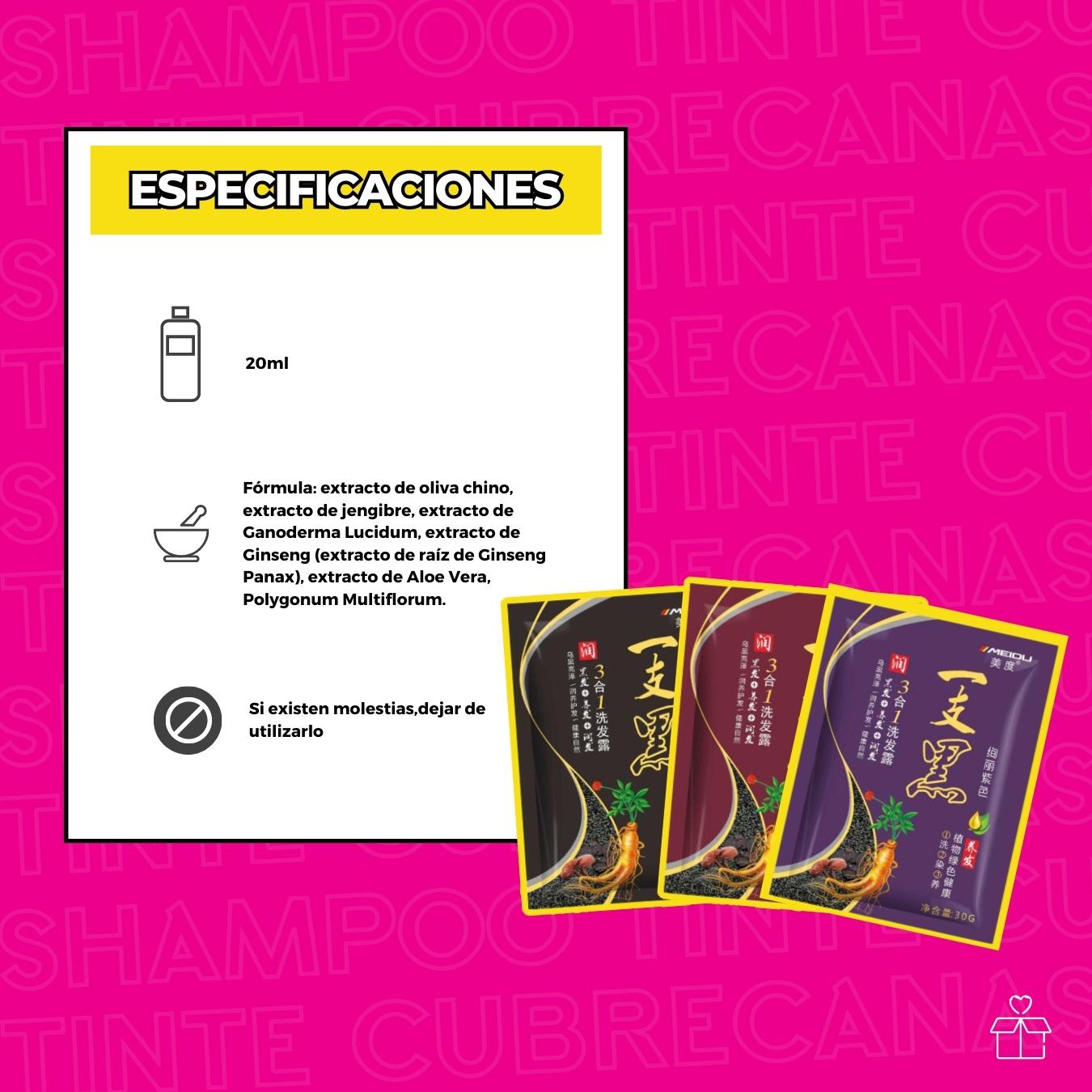 Shampoo Tinte Instantáneo 15 Minutos Cubre Canas Jengibre Chocolate.