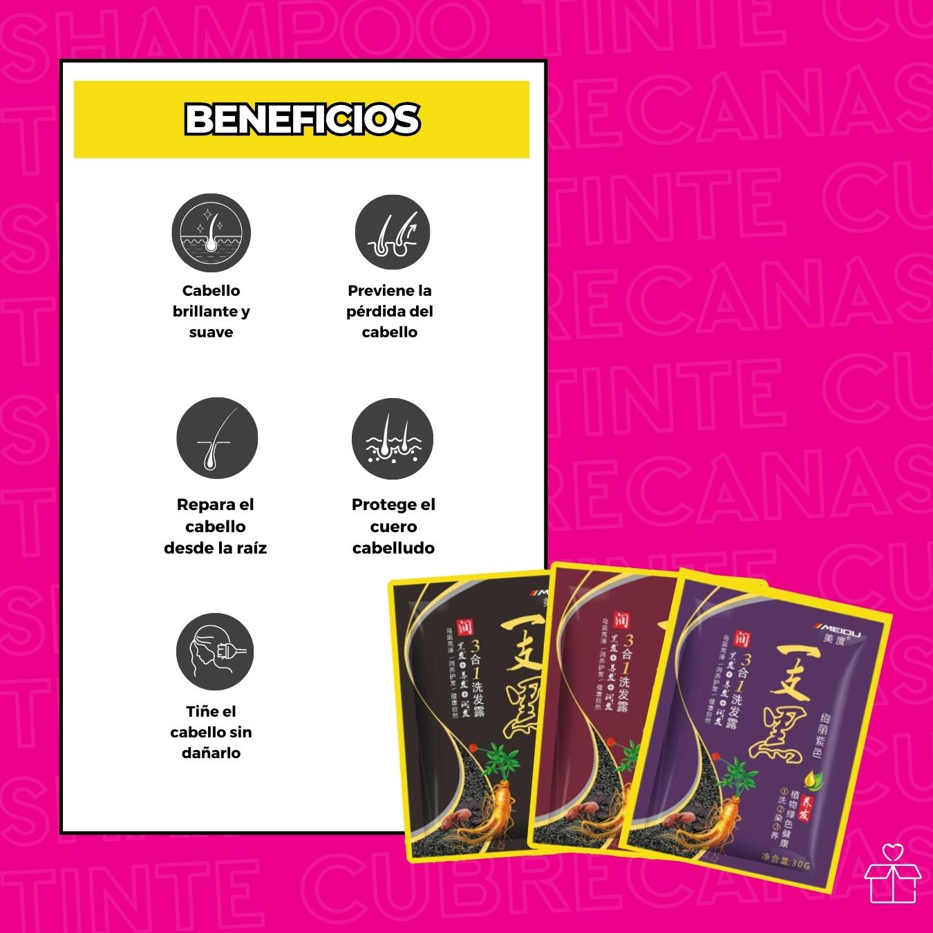 Shampoo Tinte Instantáneo 15 Minutos Cubre Canas Jengibre Chocolate.