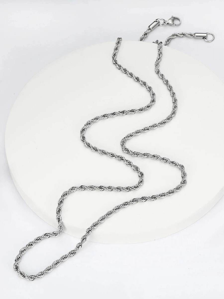 Collar para mujer, collar torsal color plata, acero inoxidable