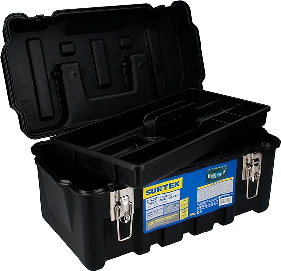 Surtek CPS17 Caja Portaherramientas Plástica con Broches Metálicos, 17"