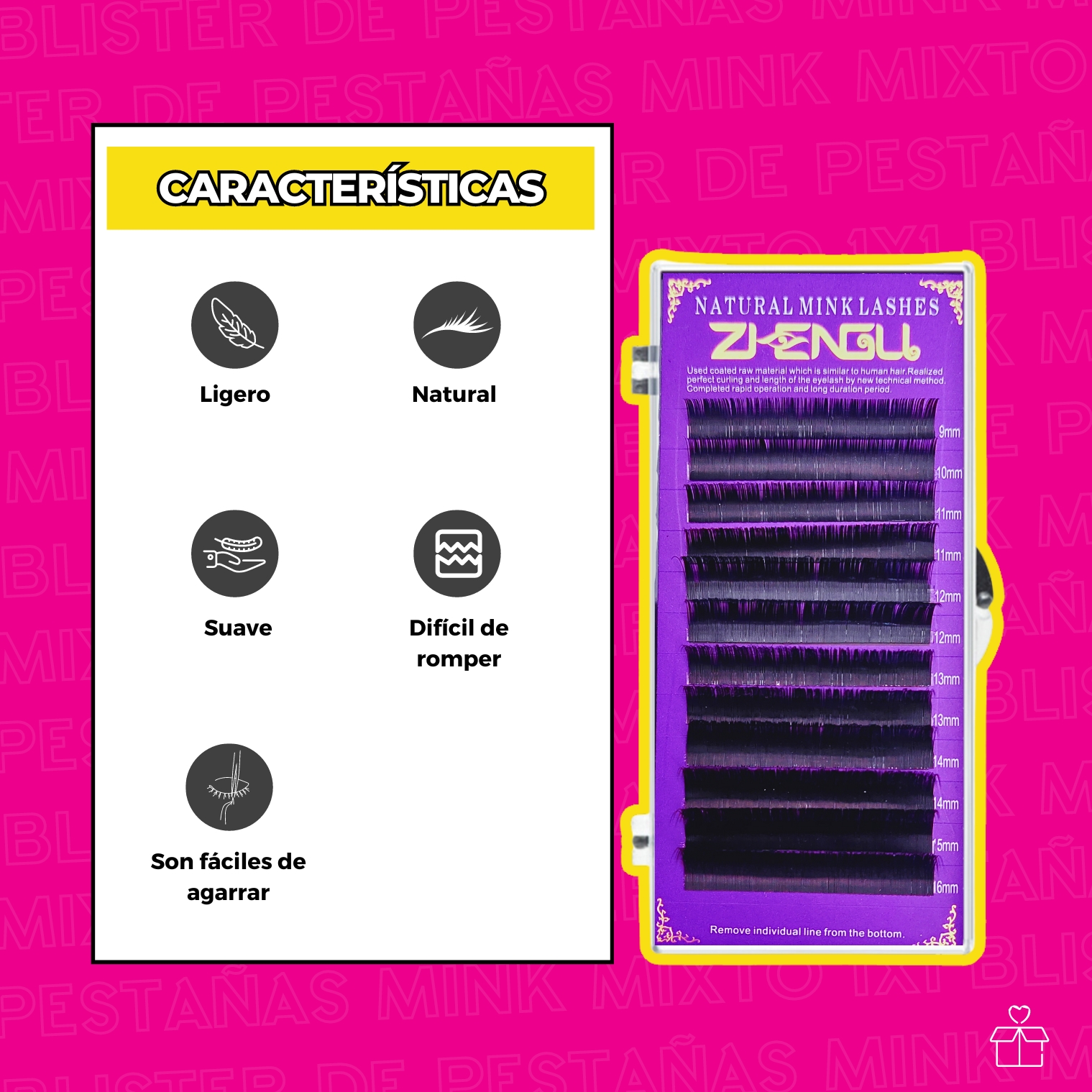 10 Blisters Extensiones Pestañas Mink Mixto 1x1.