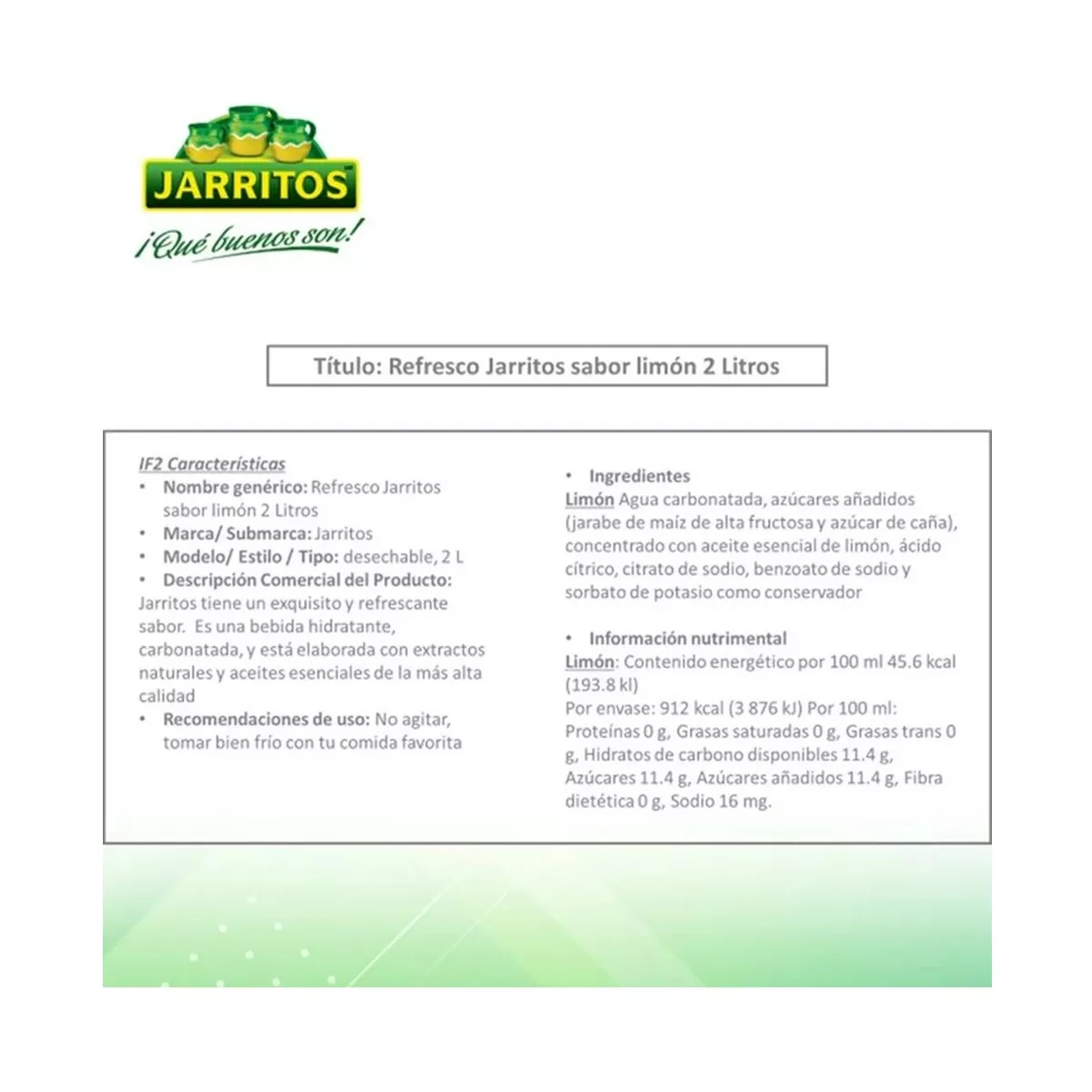 Jarrito Refresco Limón 5 Piezas de 2 Lt c/u