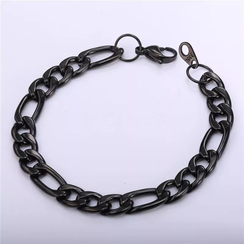 Pulsera, esclava figaro para hombre de acero italiano color negro