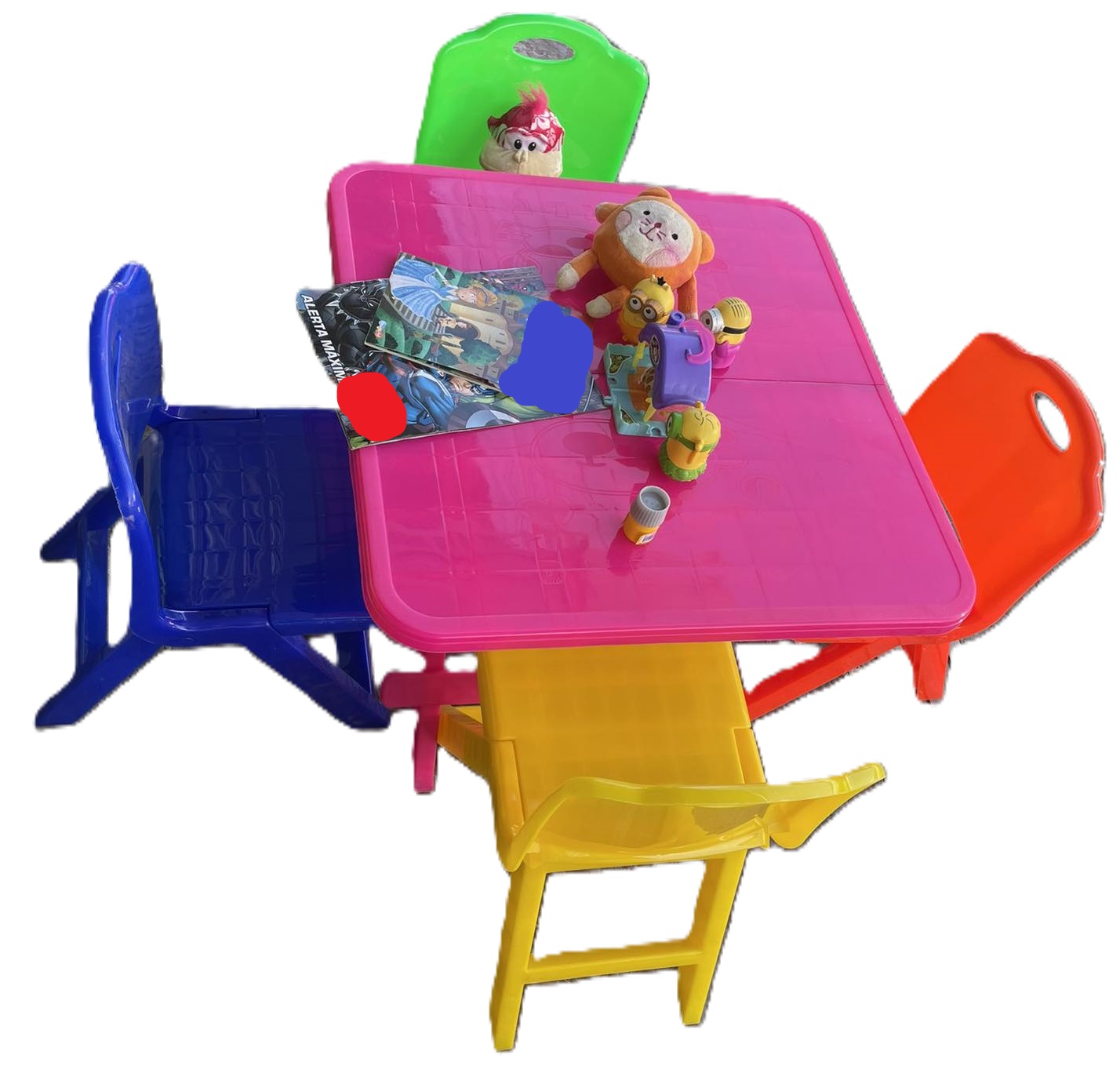 Mesa plegable con 4 sillas plegables infantil para niños.