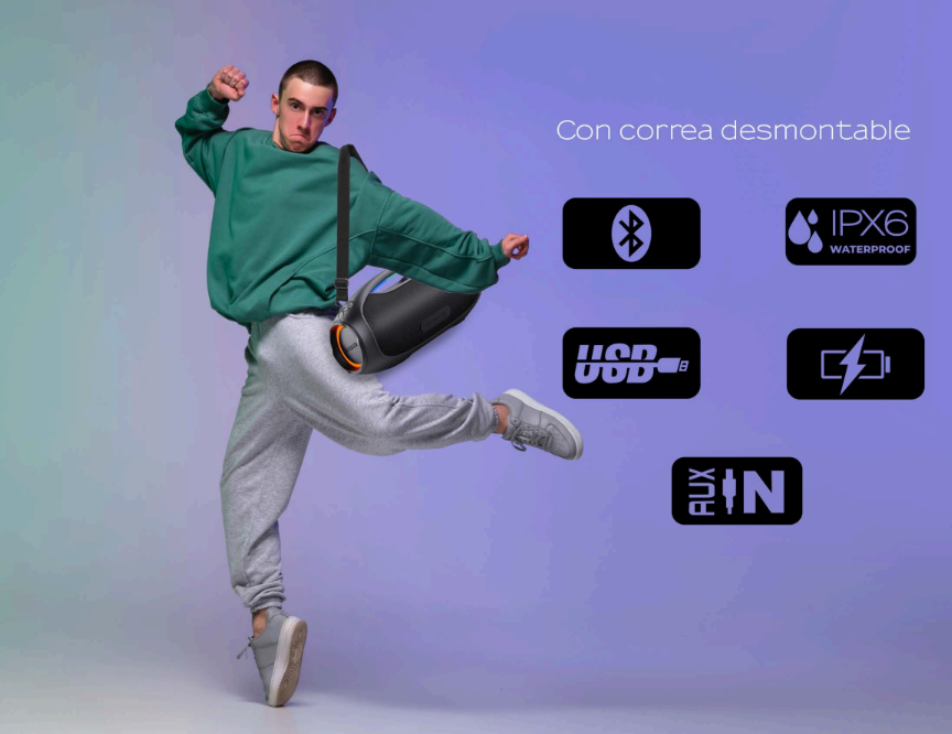 Bocina Portátil Bluetooth Waterproof Aiwa Boombox AWS244BT