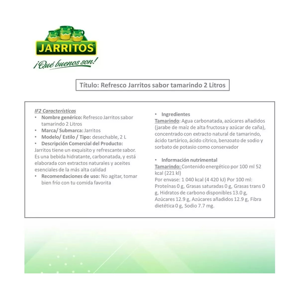 Jarrito Refresco Tamarindo 5 Piezas de 2 Lt c/u