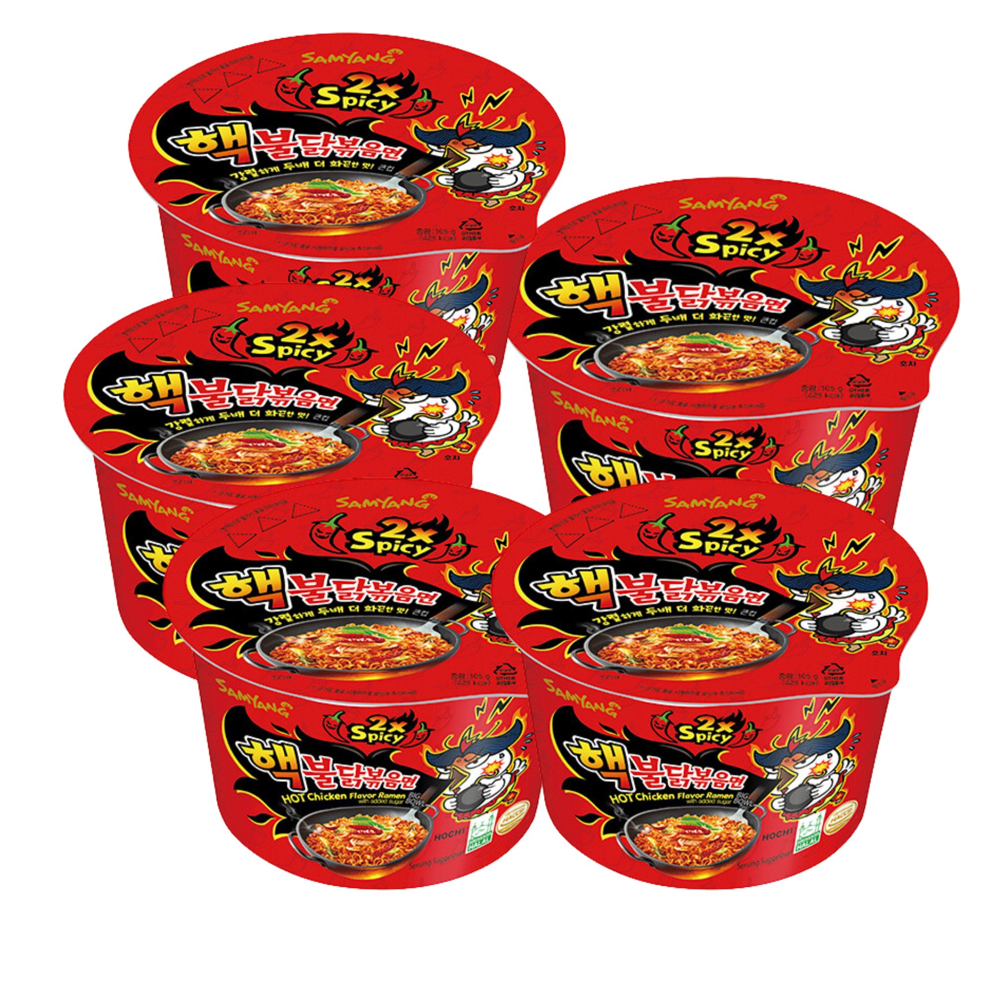 Sopa Instantánea Ramen Coreana Buldak Big Bowl Sabor Doble Picante de 5 Piezas