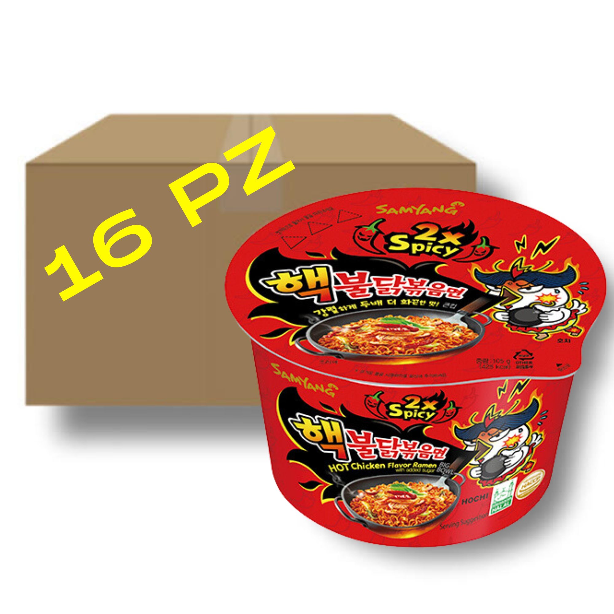 Sopa Instantánea Ramen Coreana Buldak Big Bowl Sabor Doble Picante de 16 Piezas