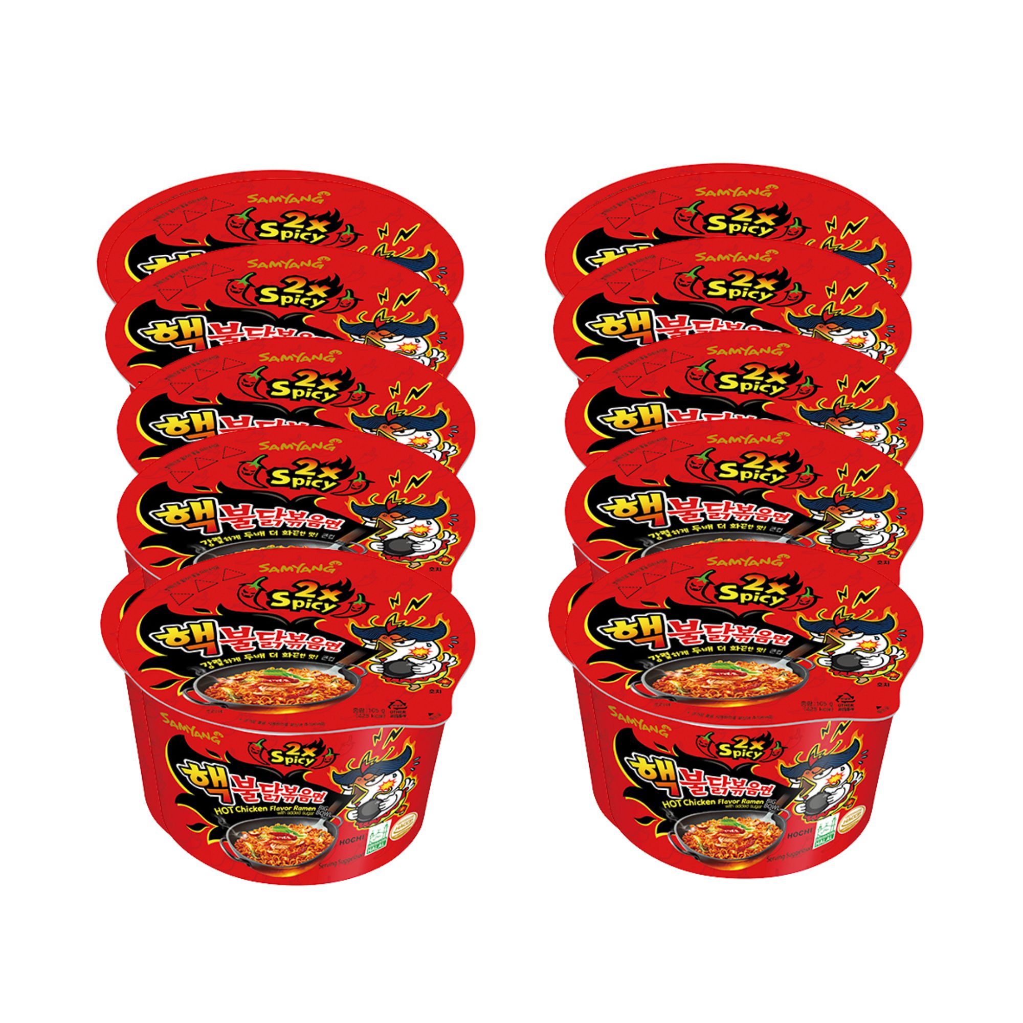 Sopa Instantánea Ramen Coreana Buldak Big Bowl Sabor Doble Picante de 10 Piezas